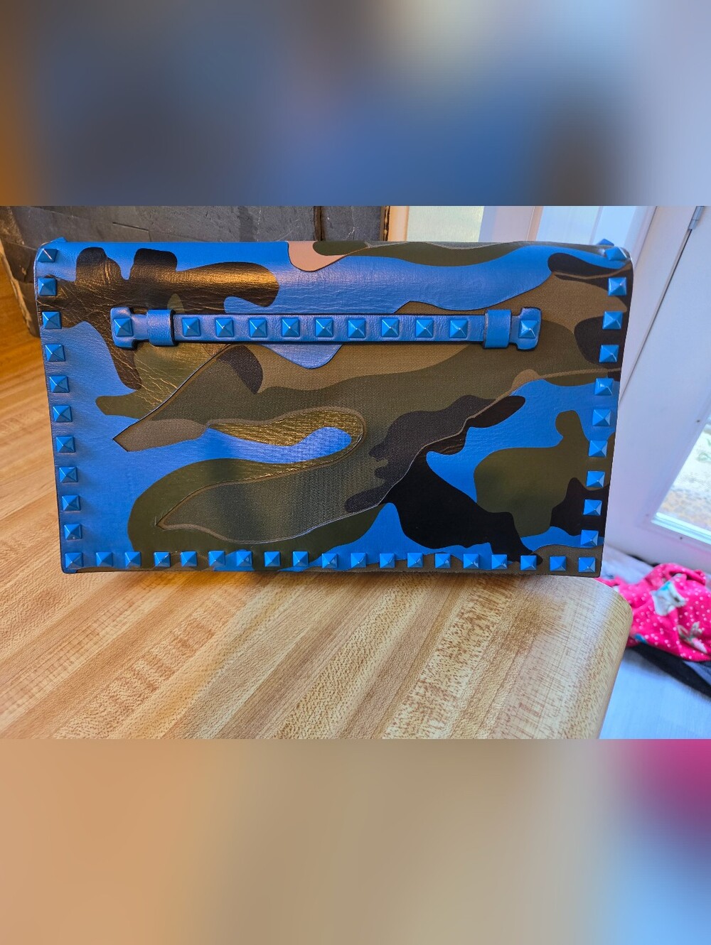 Valentino LIKE NEW Camoflauge Blue Studded Clutch/Wristlet